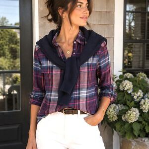 Coastal Prep Tommy Bahama Plaid Button Down Pink Blue Lightweight Shirt